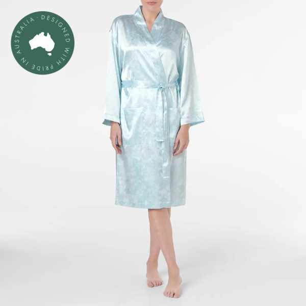 Trang phục - Satin Robe - Blue Floral